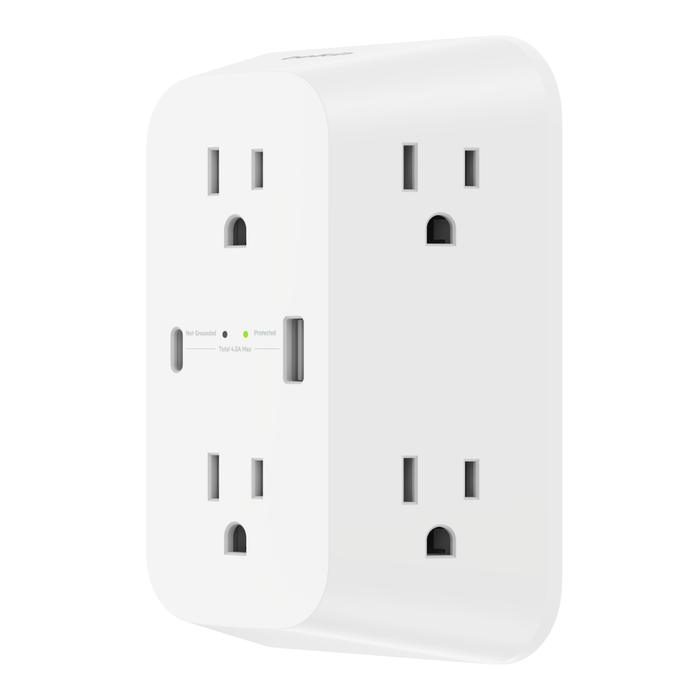 6-Outlet Wall Charger + USB-A and USB-C Ports, , hi-res